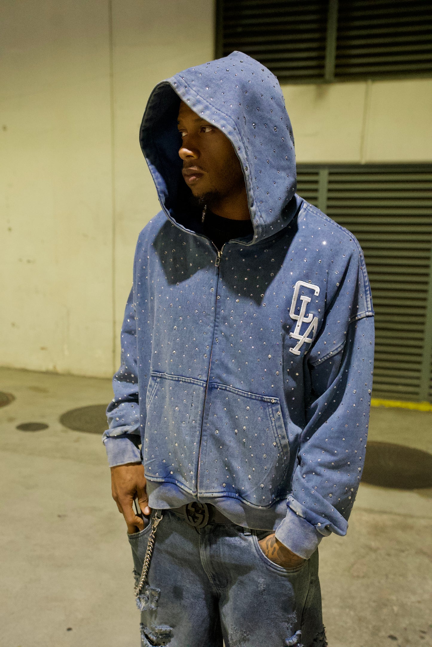 ConcreteLA Rhinestone Zip Up