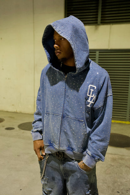 ConcreteLA Rhinestone Zip Up